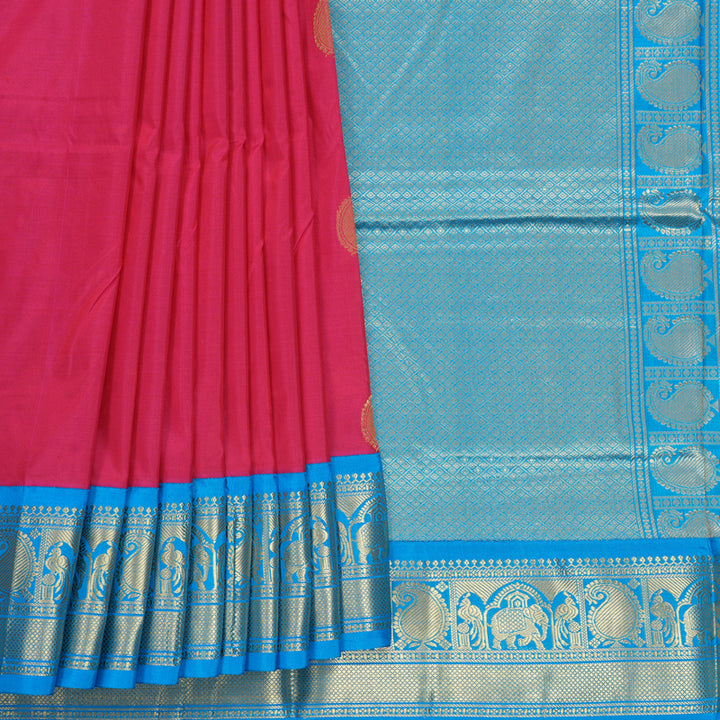 Hayagrivas Handloom Dark Pink Ten Yards Silk Saree KBF736G2-12
