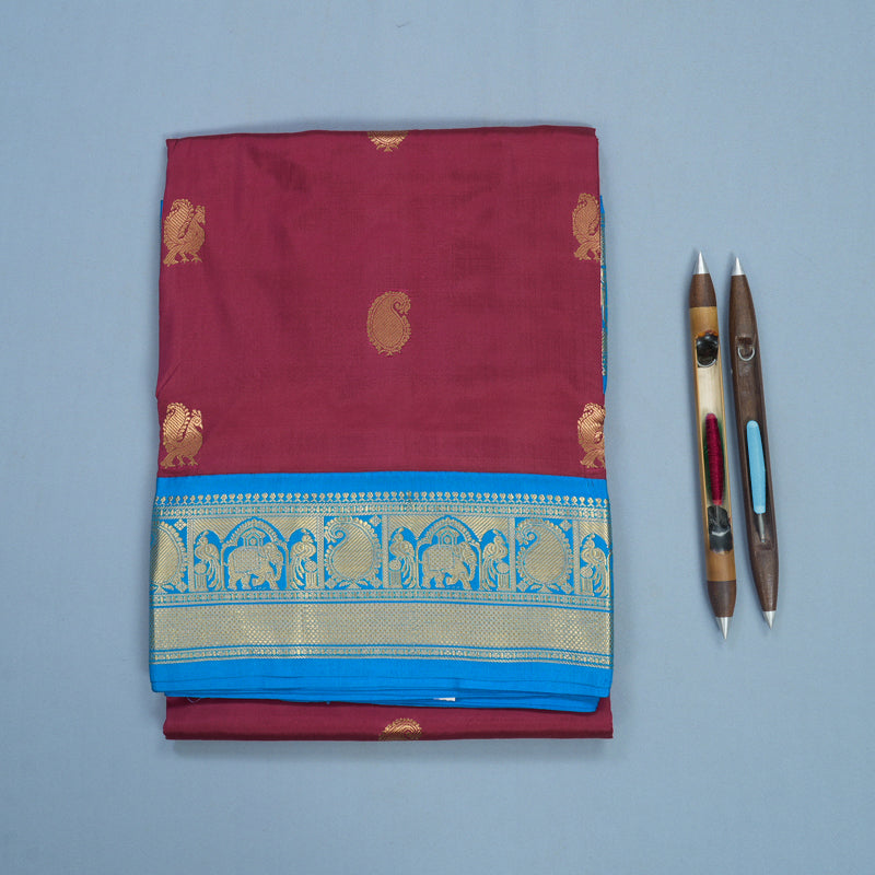 Hayagrivas Handloom Maroonish Pink Ten Yards Silk Saree KBF736G2-16