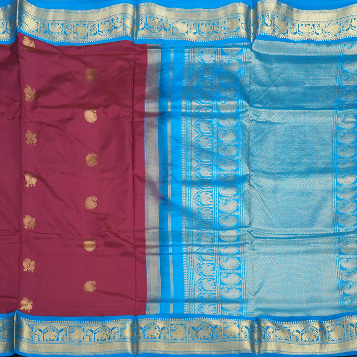 Hayagrivas Handloom Maroonish Pink Ten Yards Silk Saree KBF736G2-16