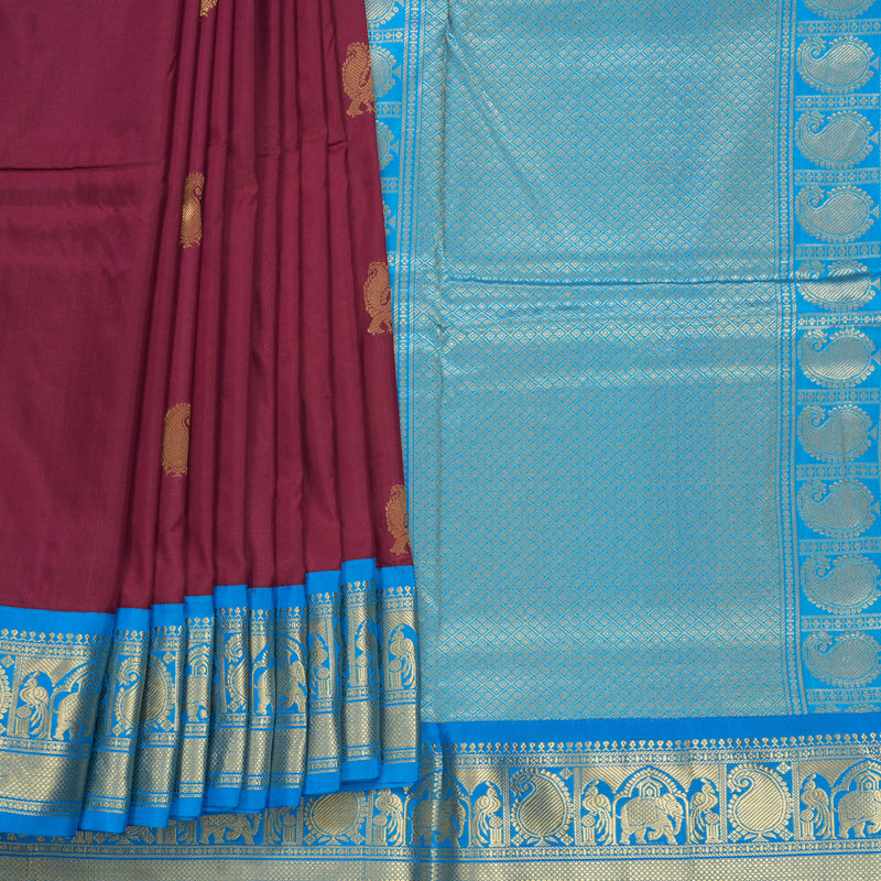 Hayagrivas Handloom Maroonish Pink Ten Yards Silk Saree KBF736G2-16