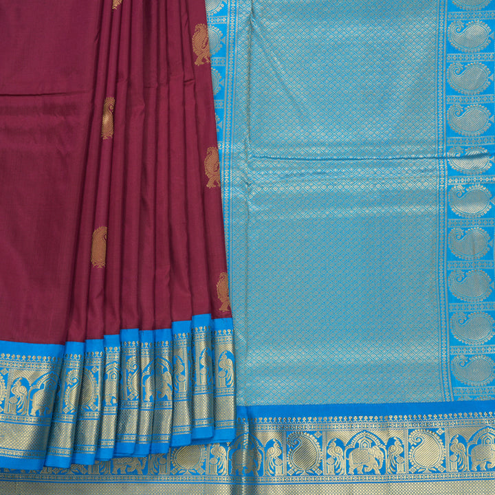 Hayagrivas Handloom Maroonish Pink Ten Yards Silk Saree KBF736G2-16