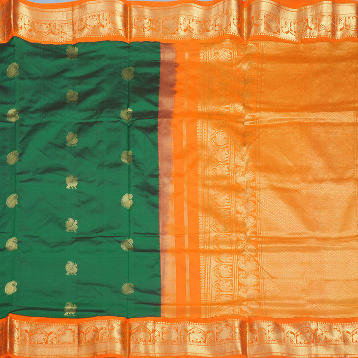 Hayagrivas Handloom Dark Green Ten Yards Silk Saree KBF736G2-17
