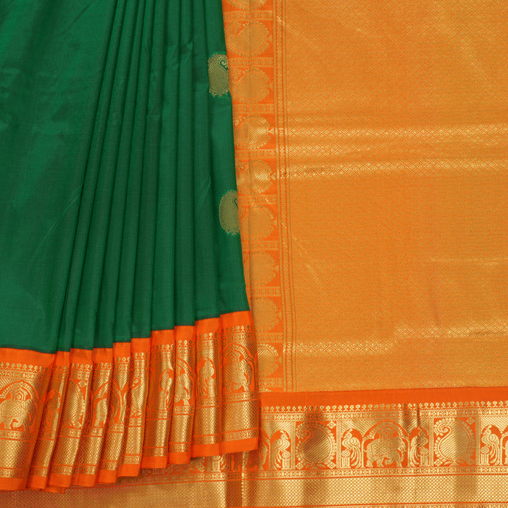 Hayagrivas Handloom Dark Green Ten Yards Silk Saree KBF736G2-17