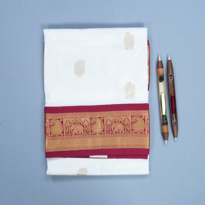 Hayagrivas Handloom White Ten Yards Silk Saree KBF736G2-5