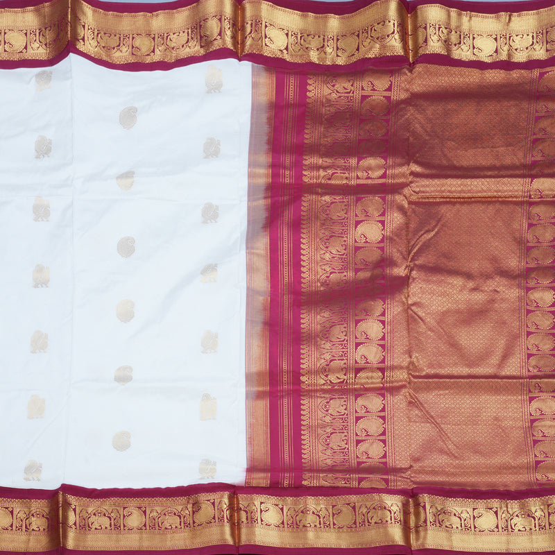Hayagrivas Handloom White Ten Yards Silk Saree KBF736G2-5