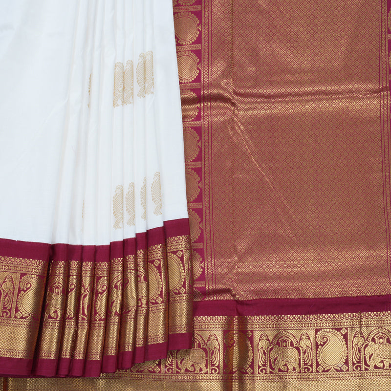 Hayagrivas Handloom White Ten Yards Silk Saree KBF736G2-5