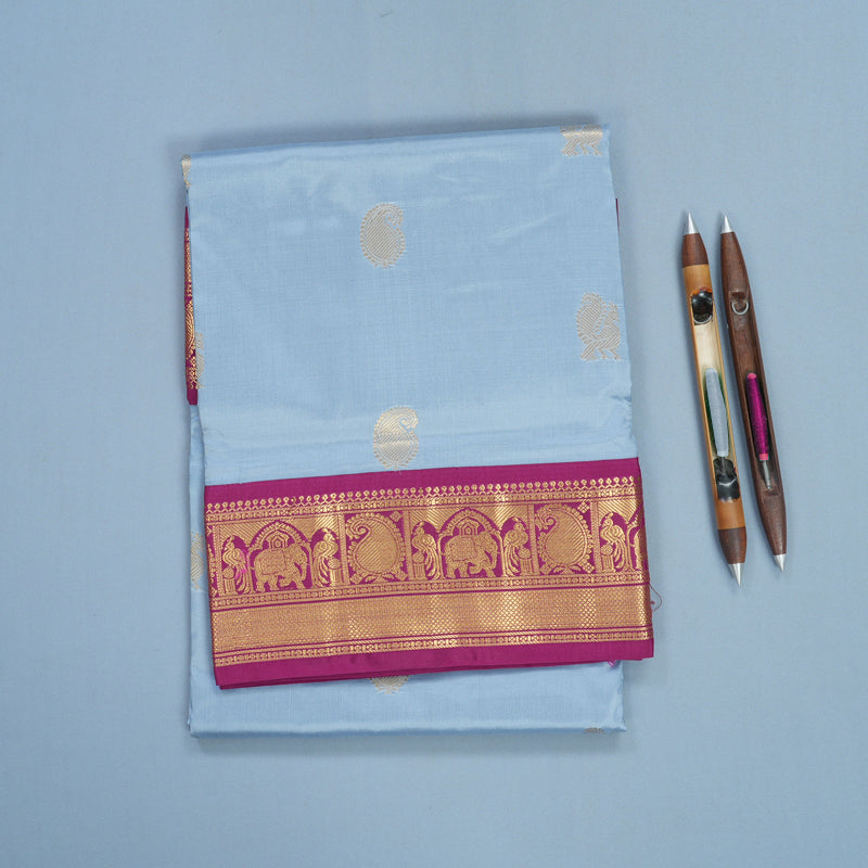 Hayagrivas Handloom Grey Ten Yards Silk Saree KBF736G2-8