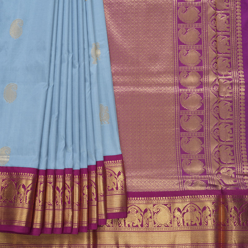 Hayagrivas Handloom Grey Ten Yards Silk Saree KBF736G2-8