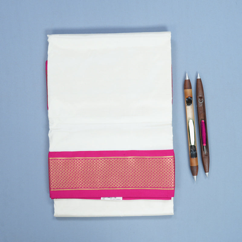 Hayagrivas Handloom Half-White Ten Yards Silk Saree KBF736G3-10