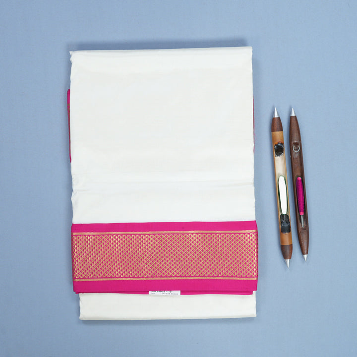 Hayagrivas Handloom Half-White Ten Yards Silk Saree KBF736G3-10