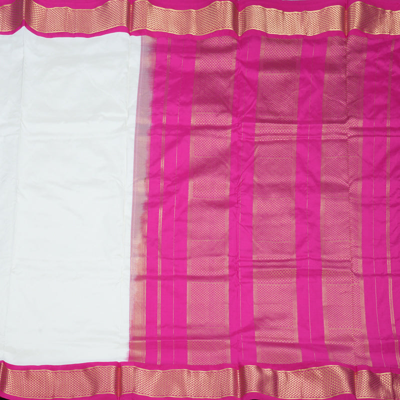 Hayagrivas Handloom Half-White Ten Yards Silk Saree KBF736G3-10