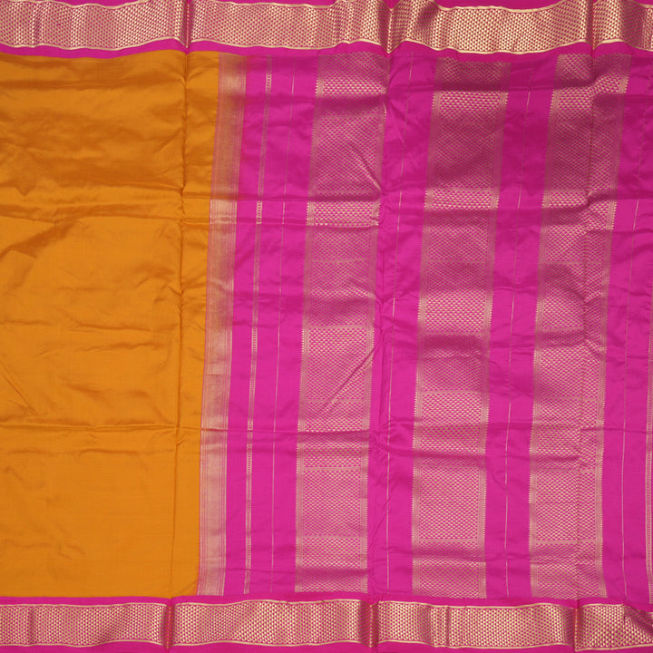 Hayagrivas Handloom Mustard Yellow Ten Yards Silk Saree KBF736G3-4