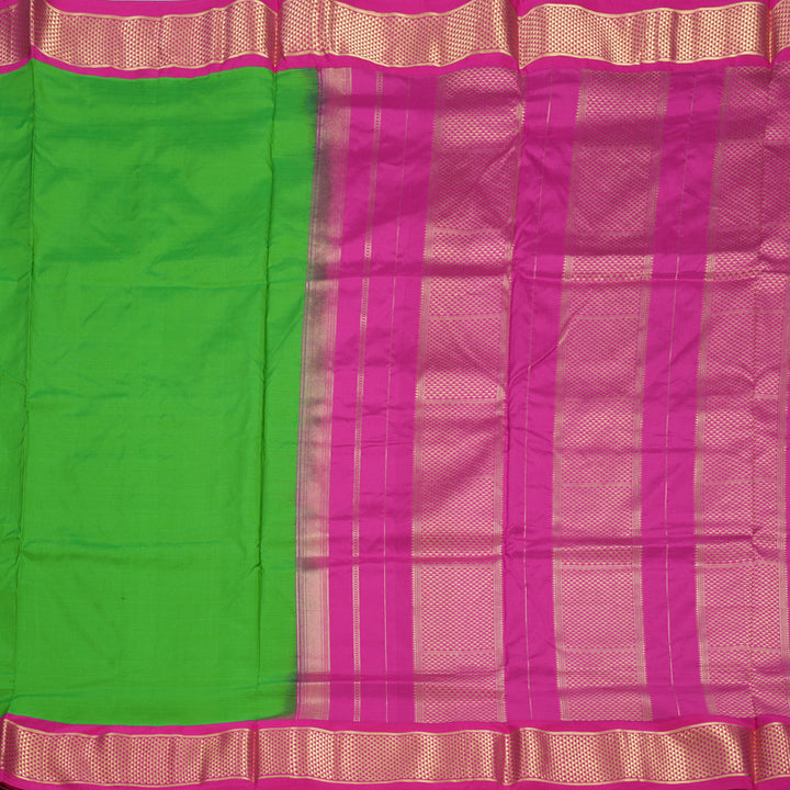 Hayagrivas Handloom Parrot Green Ten Yards Silk Saree KBF736G3-6