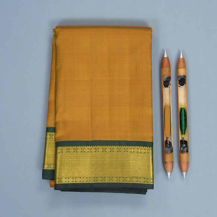 Hayagrivas Handloom Golden Mustard Kanjivaram Silk Saree with Bottle Green Border KBF739G2-1