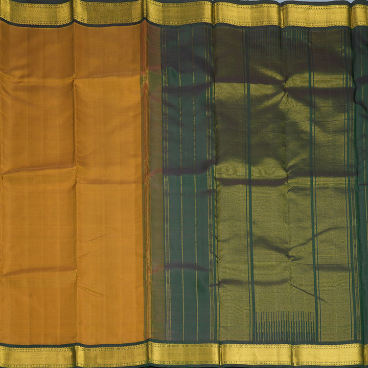Hayagrivas Handloom Golden Mustard Kanjivaram Silk Saree with Bottle Green Border KBF739G2-1