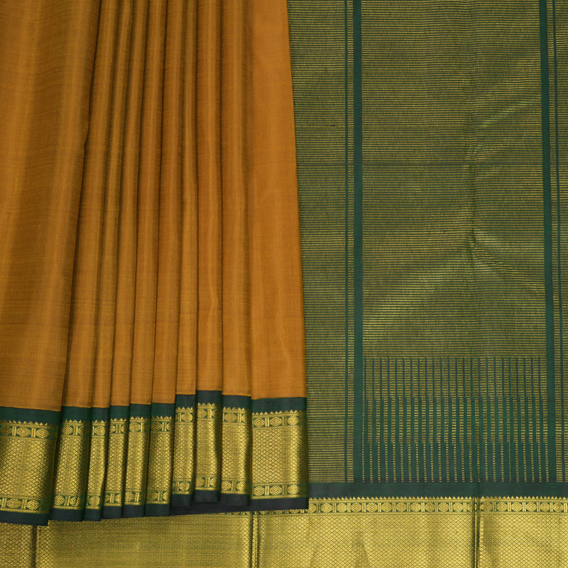 Hayagrivas Handloom Golden Mustard Kanjivaram Silk Saree with Bottle Green Border KBF739G2-1