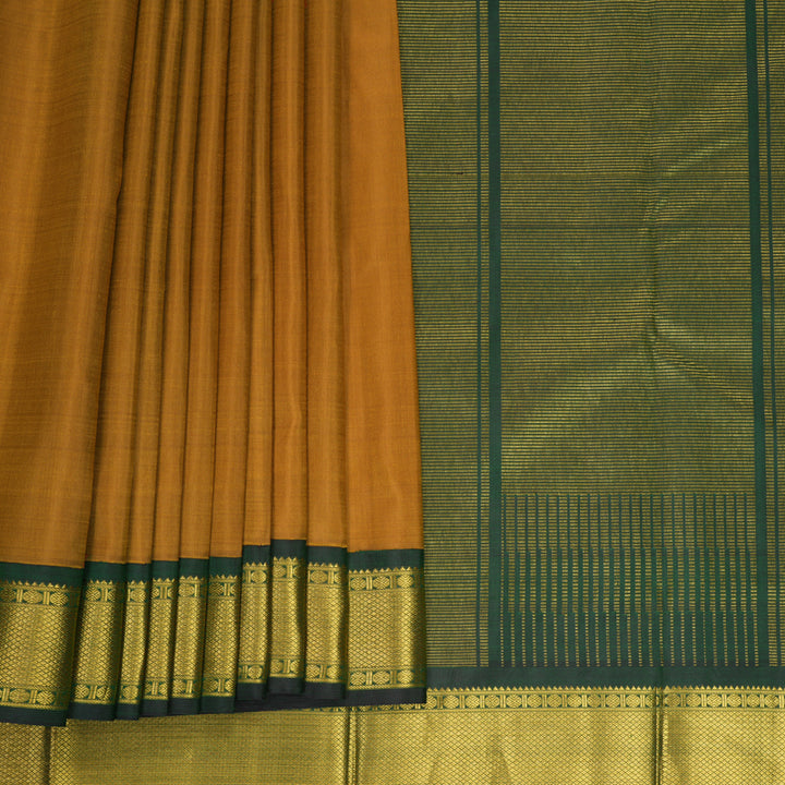Hayagrivas Handloom Golden Mustard Kanjivaram Silk Saree with Bottle Green Border KBF739G2-1