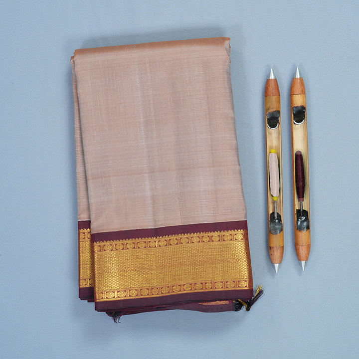 Hayagrivas Handloom Greige Kanjivaram Silk Saree with Wine Maroon Border KBF739G2-3