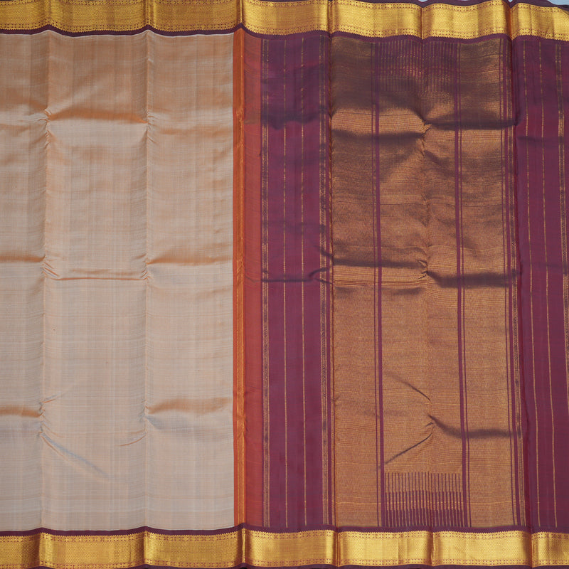 Hayagrivas Handloom Greige Kanjivaram Silk Saree with Wine Maroon Border KBF739G2-3