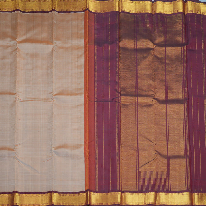 Hayagrivas Handloom Greige Kanjivaram Silk Saree with Wine Maroon Border KBF739G2-3
