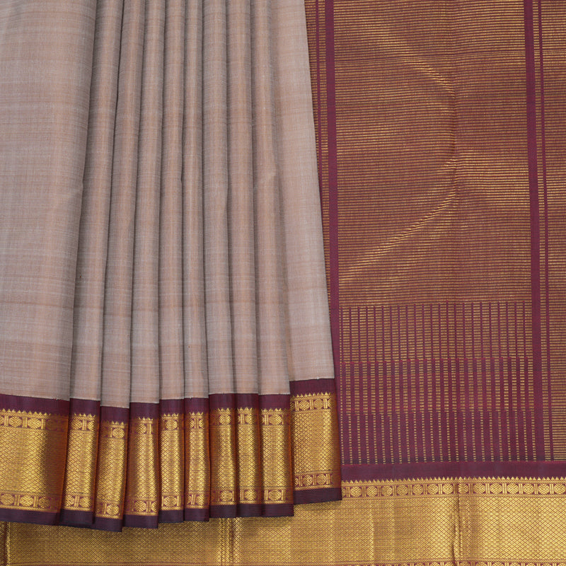 Hayagrivas Handloom Greige Kanjivaram Silk Saree with Wine Maroon Border KBF739G2-3