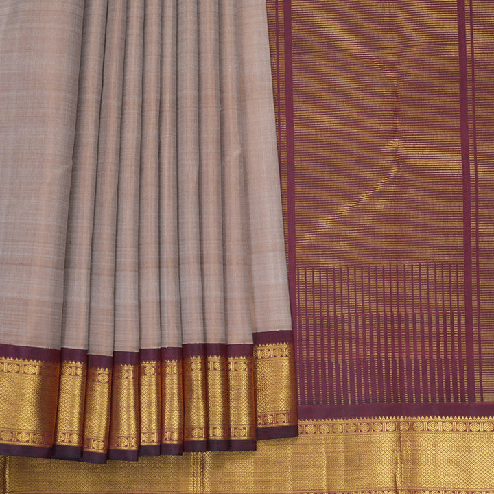 Hayagrivas Handloom Greige Kanjivaram Silk Saree with Wine Maroon Border KBF739G2-3