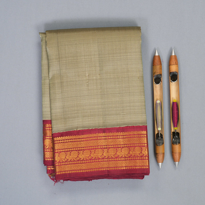 Hayagrivas Handloom Elephant Grey Kanjivaram Silk Saree with Maroon Border KBF739G2-5