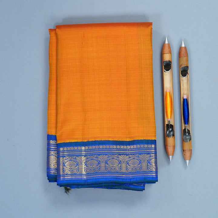 Hayagrivas Handloom Mambazham Orange Kanjivaram Silk Saree with Mayilkazhuthu Border KBF739G2-9