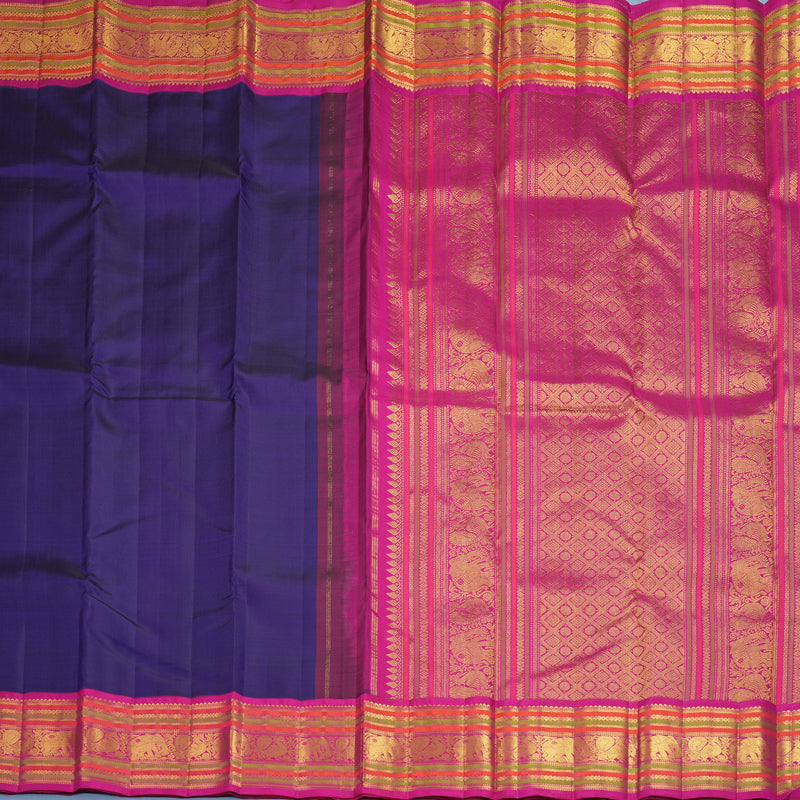 Hayagrivas Handloom Brinjal Purple Kanjivaram Silk Saree with Pink Border KBF739G4-1