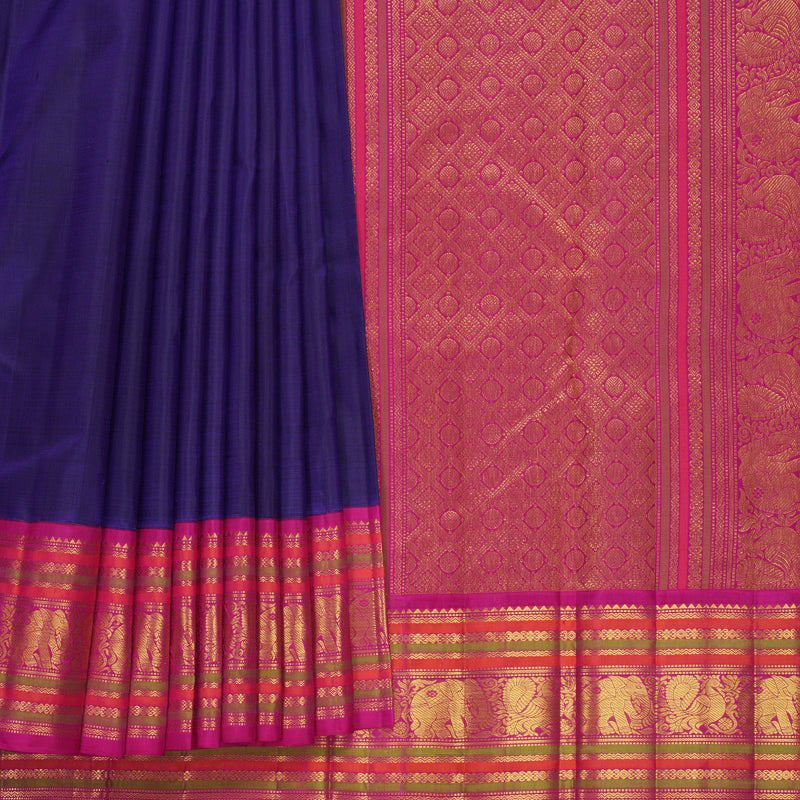 Hayagrivas Handloom Brinjal Purple Kanjivaram Silk Saree with Pink Border KBF739G4-1