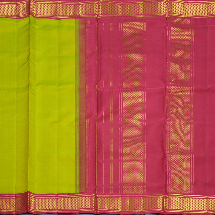 Hayagrivas Handloom Parrot Green Ten Yards Silk Saree KBF739G5-1