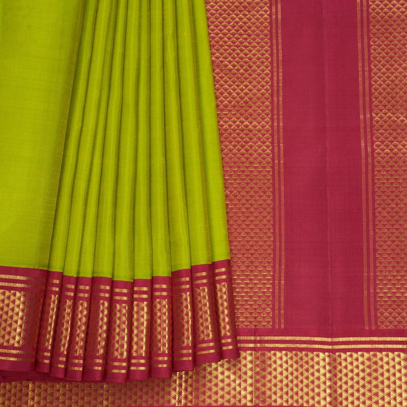 Hayagrivas Handloom Parrot Green Ten Yards Silk Saree KBF739G5-1
