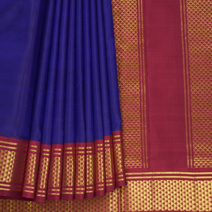 Hayagrivas Handloom Ink Blue Ten Yards Silk Saree KBF739G5-4