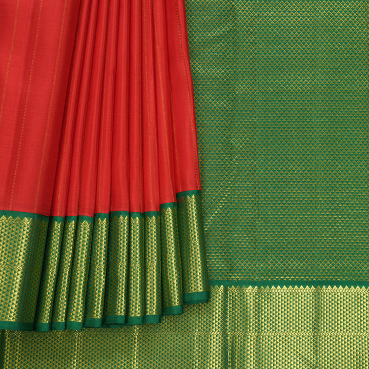Hayagrivas Handloom Red Ten Yards Silk Saree KBF739G7-1