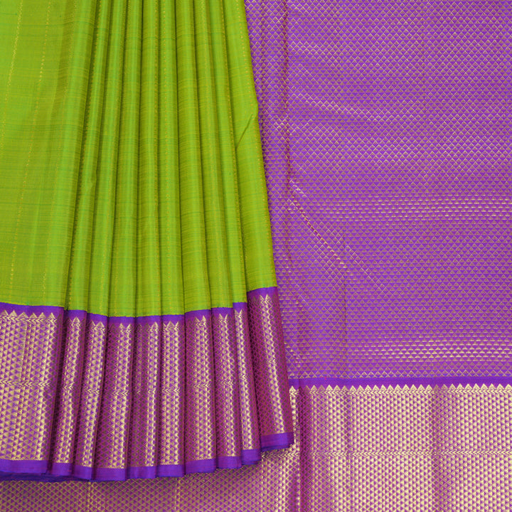 Hayagrivas Handloom Fluorescent Green Ten Yards Silk Saree KBF739G7-3