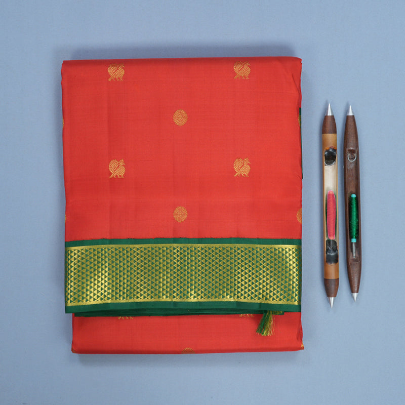 Hayagrivas Handloom Red Ten Yards Silk Saree KBF739G8-2