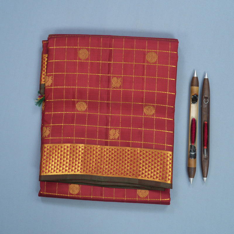 Hayagrivas Handloom Maroon Ten Yards Silk Saree KBF739G9-1