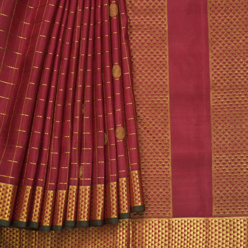 Hayagrivas Handloom Maroon Ten Yards Silk Saree KBF739G9-1