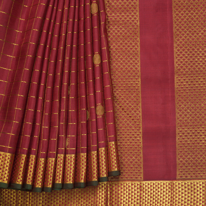 Hayagrivas Handloom Maroon Ten Yards Silk Saree KBF739G9-1