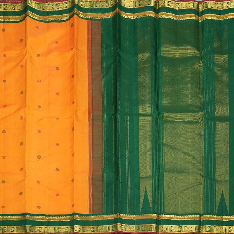 Hayagrivas Handloom Mambazham Orange Kanjivaram Silk Saree with Dark Green Border KBF743H1-1