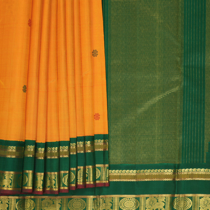 Hayagrivas Handloom Mambazham Orange Kanjivaram Silk Saree with Dark Green Border KBF743H1-1