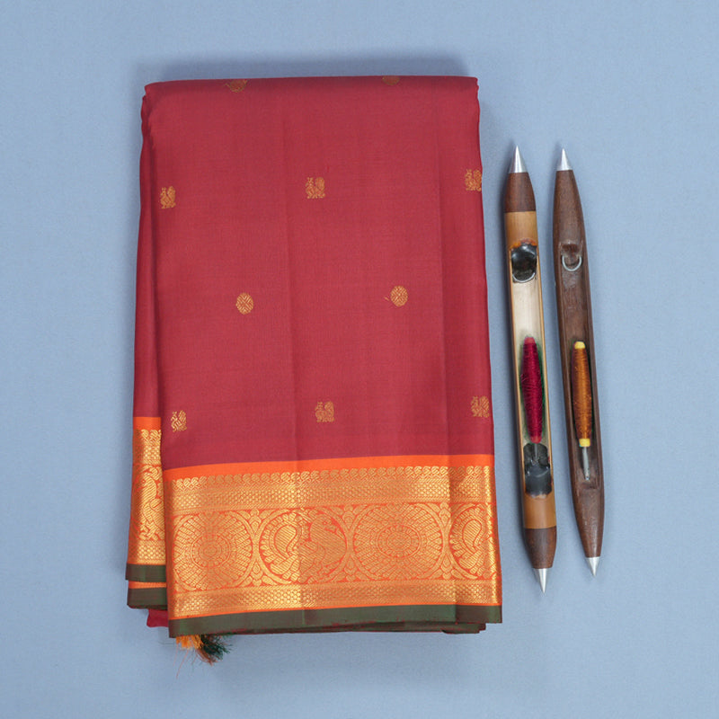Hayagrivas Handloom Red Kanjivaram Silk Saree with Orange Border KBF743H10-1