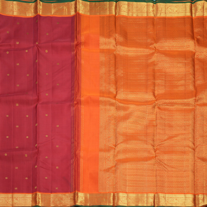Hayagrivas Handloom Red Kanjivaram Silk Saree with Orange Border KBF743H10-1