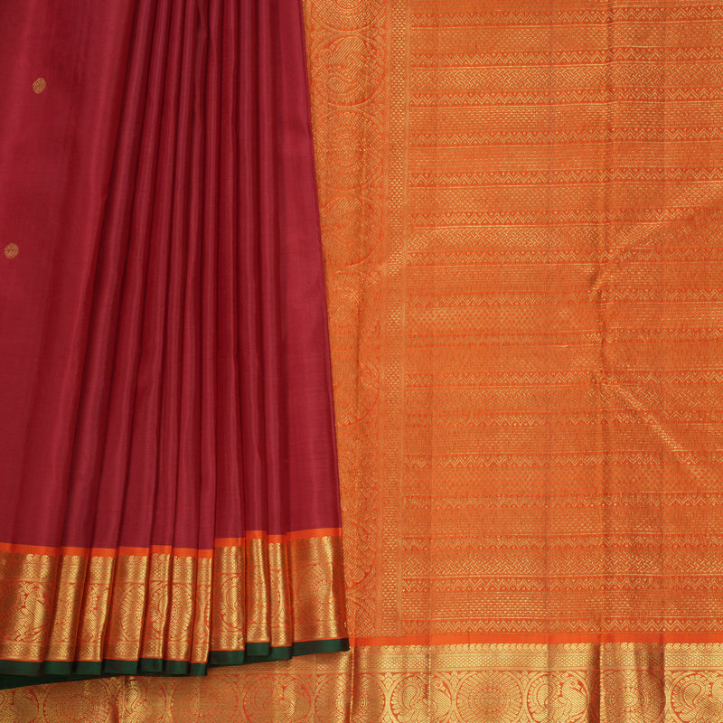 Hayagrivas Handloom Red Kanjivaram Silk Saree with Orange Border KBF743H10-1