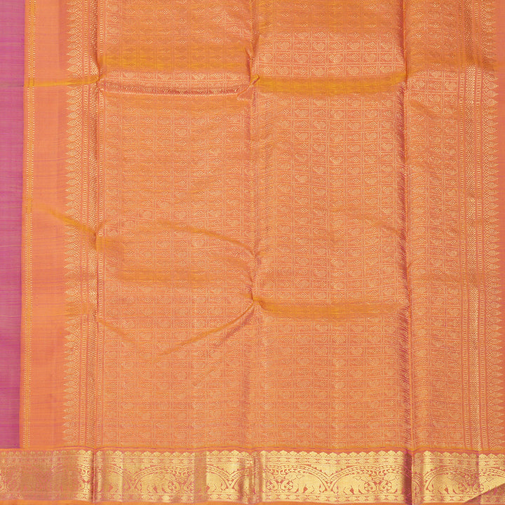 Hayagrivas Handloom Purple Kanjivaram Silk Saree with Orangish-Pink Border KBF743H11-1