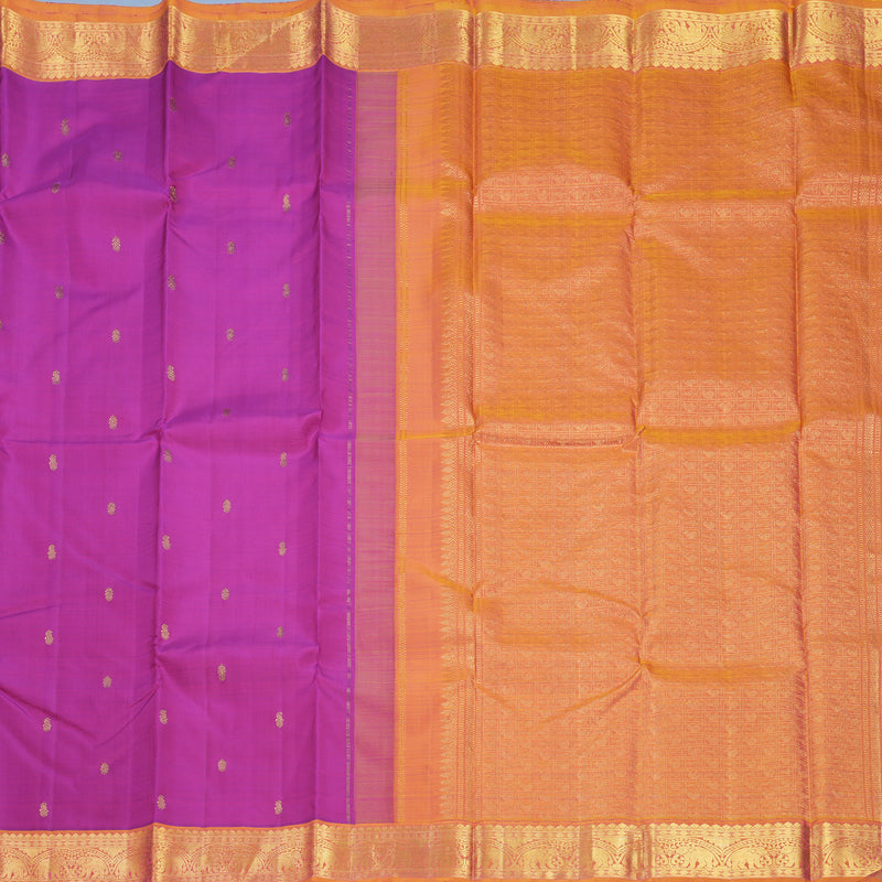 Hayagrivas Handloom Purple Kanjivaram Silk Saree with Orangish-Pink Border KBF743H11-1