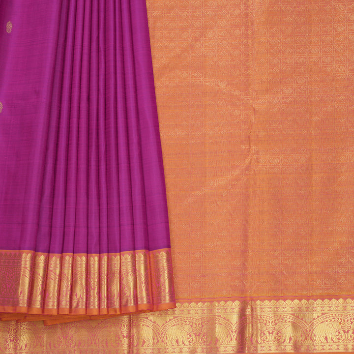 Hayagrivas Handloom Purple Kanjivaram Silk Saree with Orangish-Pink Border KBF743H11-1