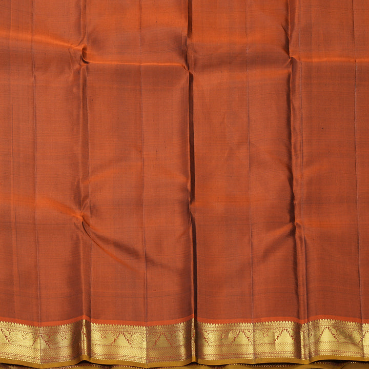 Hayagrivas Handloom Rama Green Kanjivaram Silk Saree with Rust Orange Border KBF743H12-1
