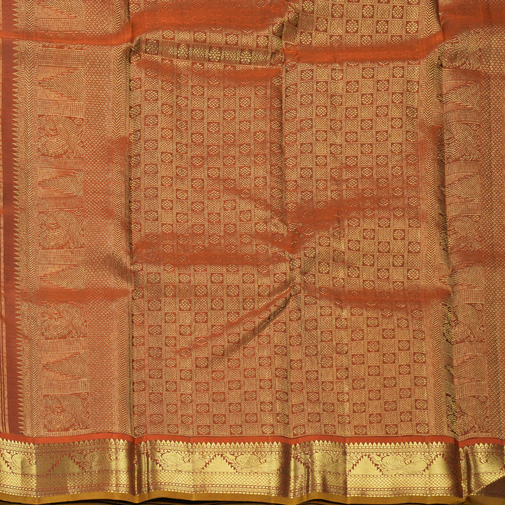 Hayagrivas Handloom Rama Green Kanjivaram Silk Saree with Rust Orange Border KBF743H12-1
