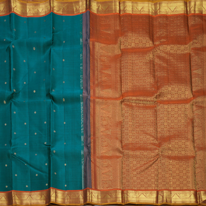 Hayagrivas Handloom Rama Green Kanjivaram Silk Saree with Rust Orange Border KBF743H12-1